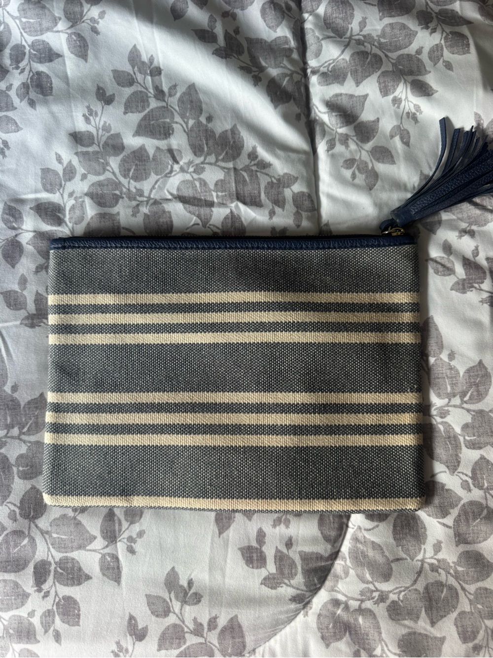 kate spade Navy and Cream Striped Canvas Zip Pouch with Tassel - Picture 2 of 3